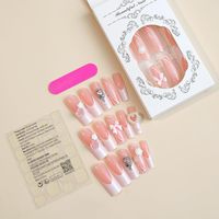 Venta al por Mayor de 24 Uñas Postizas Francesas de Color Rosa con Diseño de Dibujos Animados, Uñas de Ataúd Largas de ABS, Caja de Empaque con Lima de Uñas, Aplicación en Dedos, Cobertura Completa