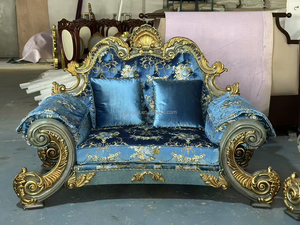 Juegos de <span class=keywords><strong>comedor</strong></span> para el hogar de estilo <span class=keywords><strong>barroco</strong></span> francés de lujo/sillas bordadas azules talladas en madera preciosas doradas antiguas - Product Image 4