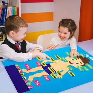 Progiftspace กระดานผ้าสักหลาดสำหรับเด็กวัยหัดเดิน, สินค้ามาใหม่เกี่ยวกับผนังเพื่อการศึกษาชิ้นส่วนของร่างกายมนุษย์ - Product Image 3