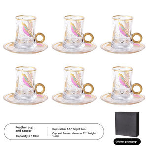 Tasses en verre turques créatives, tasses et soucoupes à thé rouge pour la maison, ensemble de tasses et soucoupes à café en verre plume, tasses à thé de l'après-midi - Product Image 5