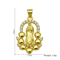 Vente en gros de breloques religieuses plaquées or 18 carats, pendentifs 3D en relief Vierge Marie Santa Muerte avec micro-pavé CZ pour la fabrication de bijoux DIY