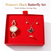 Ensemble cadeau de luxe pour femmes, 3 pièces, montre en cristal, collier de perles, bague, pour femmes, cadeau de la Saint-Valentin, anniversaire
