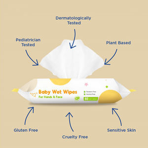 OEM 100% чистый хлопок и 99% очищенная вода ультра-мягкая и бережно ухаживает за влажными салфетками для младенцев, количество 720 (12 откидных пакетов по 60 штук) - Product Image 2