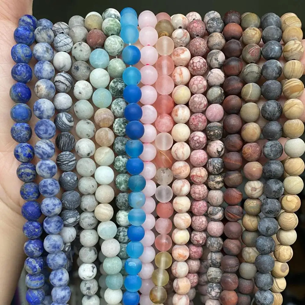 AsVrai U 4/6/8/10/12Mm Frosted Matte Amazonite Giok Kuarsa Jasper Batu Alam Beads untuk Perhiasan Membuat DIY Gelang Kalung
