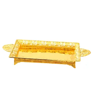 Gold Obst tablett mit Griff Teller in verschiedenen Größen Eisen Snacks chale Große rechteckige Kuchen form Dessert Display Tablett