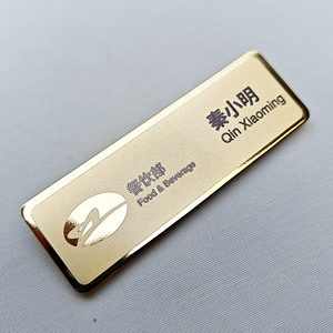 Op maat gemaakte gouden naambadges met gegraveerde pin, blanco roestvrijstalen geborsteld metaal, milieuvriendelijk zeefdrukwerk - Product Image 3