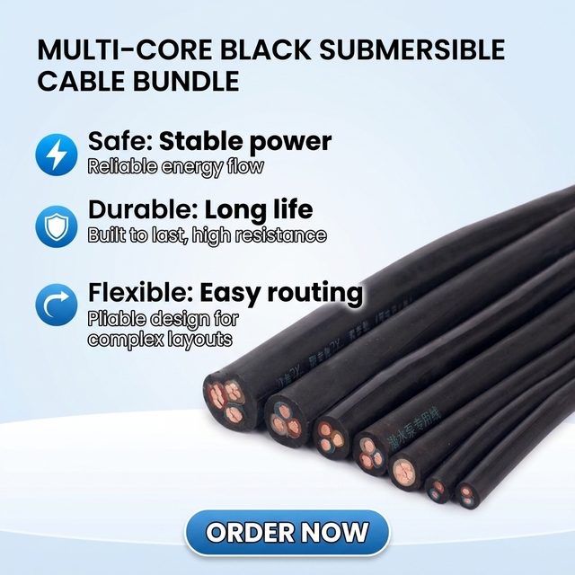 JHS Industrial Copper Submersible Pump Power Cable 3/4 Core Waterproof IP67 Rubber Jacket for Deep Well Use