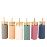 Tampa de máscara larga 24oz, pote de bambu com tampa de bambu e copo de vidro inoxidável, copo de chá reutilizável para viagem, gelado