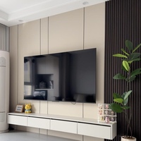 Meuble de conception moderne de luxe, étagère murale flottante en bois, support de télévision mural, unité de console, armoire avec panneaux pour salon