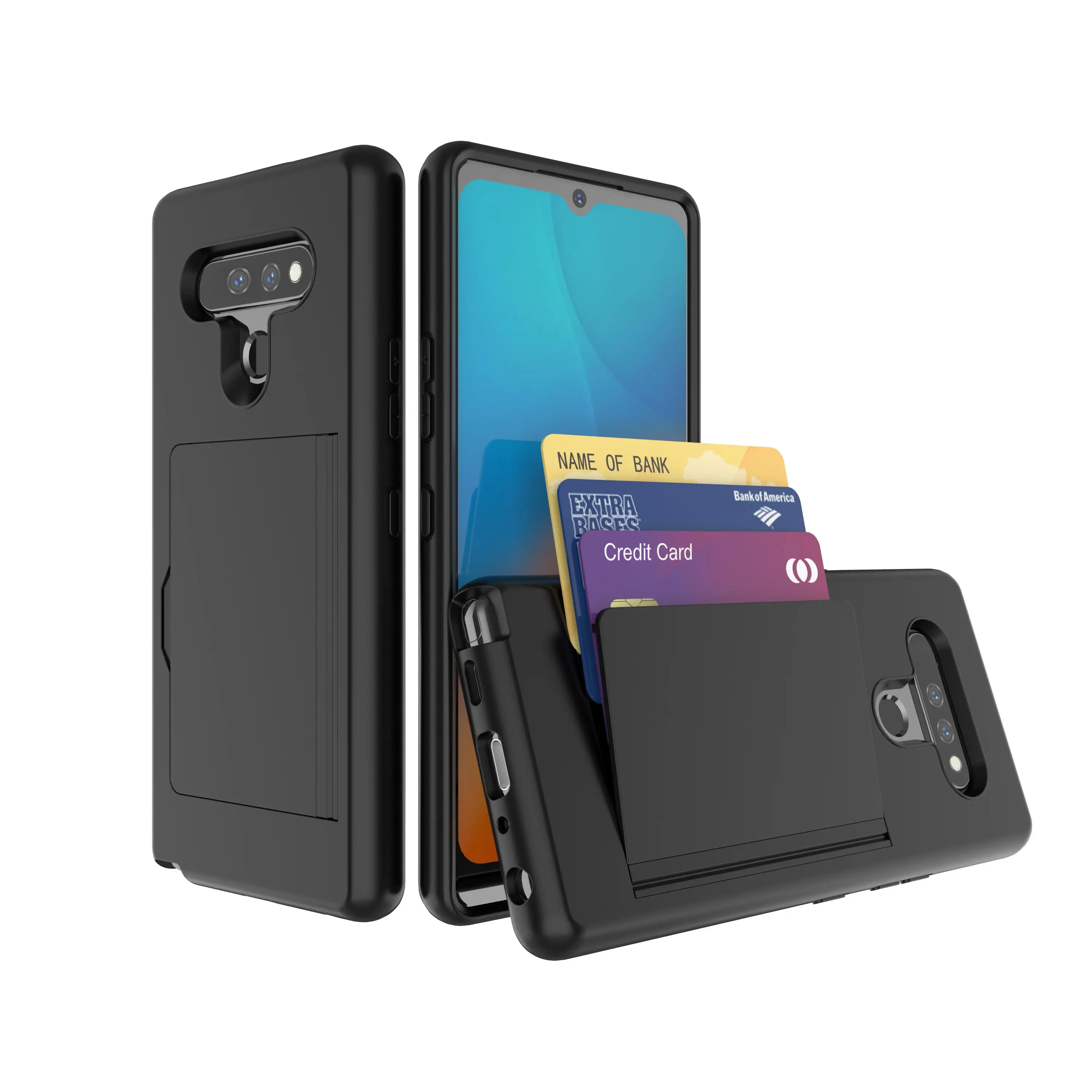LG K51 2020 TPU PC darbeye dayanıklı sağlam kapak cüzdan kredi kartı yuvası çanta cep telefonu kılıfı için LG Stylo 6 kabuk standı ile