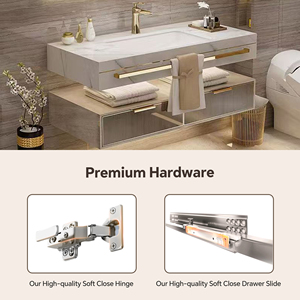 Meuble-lavabo de salle de bain avec vasque simple/double 36-92 pouces, <span class=keywords><strong>armoire</strong></span> flottante moderne, <span class=keywords><strong>miroir</strong></span> intelligent <span class=keywords><strong>pour</strong></span> usage hôtelier - Product Image 5