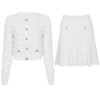 Ensemble deux pièces élégant pour femmes, design jacquard haut de gamme, haut à manches longues avec nœud et jupe mini cintrée à la taille, ensembles polyvalents