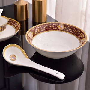 Juego de Vajilla de Porcelana Fina con Incrustaciones de Oro Rosa de 28 Piezas, Estilo Europeo de Lujo, con Juego de Cubiertos para Uso en el Hogar y Bodas - Product Image 3