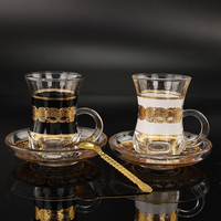 Turkish Tea and Coffee Cup Sets with Handmade Decal
