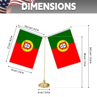 Set Bendera Meja Portugal Kustom Dua Sisi 14x21cm dengan Tiang dan Alas 34.5cm