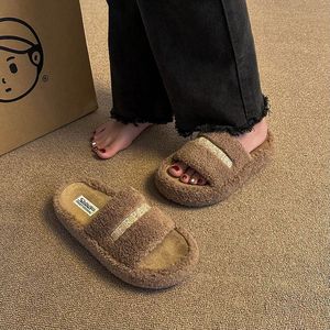 Women's All-Season Casual Fur for <strong>Slippers</strong> Lamb <strong>Wool</strong> with Height-increasing White Fur Plush Indoor Outdoor Use for Autumn Winter - Product Image 2