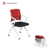 Chaise de bureau de conférence LEADCOM LS-548A, pliable et empilable, dossier ergonomique avec roulettes, pour bureau commercial, salle de formation