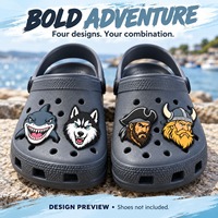 Lot de 4 breloques personnalisées en PVC pour chaussures, motifs guerrier, prédateur, requin, loup, viking, pirate, pour sabots, vente en gros