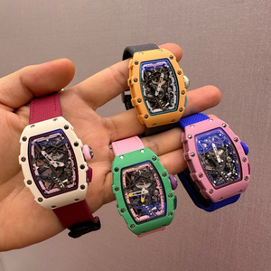 new styleColorful Tonneau Hollow Skeleton Mechanical <b>Watch</b> Multicolor <b>Case</b> Luxury Rubber Strap Sport Automatic Waterproof <b>Watch</b> - Product Image 2