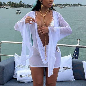 Abito da <span class=keywords><strong>donna</strong></span> aderente con colletto oscillante trasparente in Mesh Mini svasato manica lunga con nastro di pizzo senza schienale abito da vacanza - Product Image 4