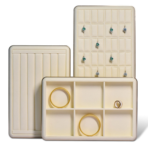 Jinsky Luxury Brushed Metal <strong>Display</strong> Beige Color Necklace <strong>Tray</strong> <strong>Stackable</strong> <strong>Ring</strong> Holder Pendant Metal Jewelry <strong>Tray</strong> - Product Image 1