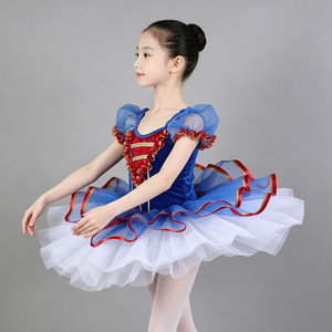 Vestido <span class=keywords><strong>de</strong></span> Ballet con Lentejuelas y Mangas Abullonadas para Niñas, Color Rojo, Azul y Dorado, con Volantes, Traje Clásico <span class=keywords><strong>de</strong></span> <span class=keywords><strong>Bailarina</strong></span> para Competencia - Product Image 3