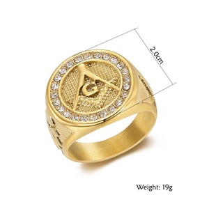 Mode Hot-Selling <span class=keywords><strong>Retro</strong></span> Domine ering AG Freimaurer <span class=keywords><strong>Ring</strong></span> für Männer Frauen Vergoldet Edelstahl Zirkon Hersteller Großhandel - Product Image 2