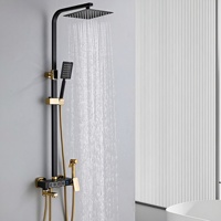 Ensemble de douche mural thermostatique en laiton doré pour villa avec pommeau de pluie de 8 pouces