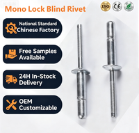 Rivets à œillet en aluminium Rebite Now-lock, à mandrin verrouillable, antivibration, structurels, type coupelle, S-Lock, Mono Bolt, pour équipement