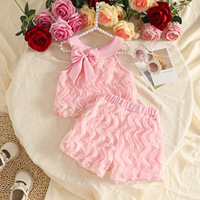 Ensemble deux pièces pour bébé fille, haut sans manches en maille ondulée avec nœud mignon, tenue d'été pour enfants