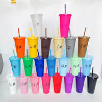 Gobelet réutilisable en plastique PP sans BPA de 24 oz pour boissons froides, avec paille et couvercle – Vente en gros