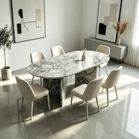 Minimalistischer Geometrischer Ovaler Esstisch mit Übereinanderliegenden Platten aus Grauem Marmor, Tragbar, Moderne Wohnmöbel für Offene Räume