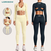Koleksi Yoga Tiga Potong LORISOW: Atasan Crop Top Lengan Panjang dengan Potongan, Sport Bra, dan Legging High Rise untuk Olahraga dan Pakaian Aktif di Butik