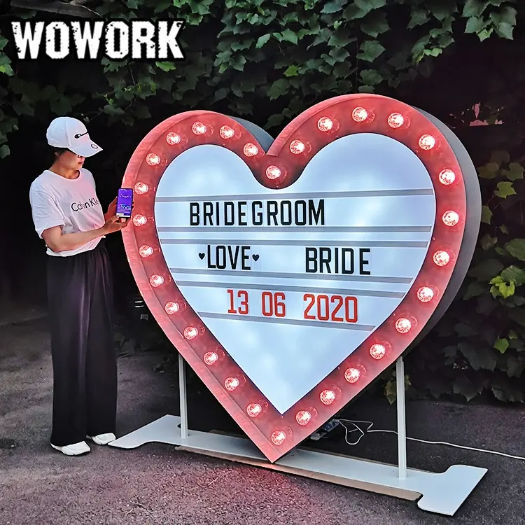 WOWORK Fushun Outdoor Electronic Signs Big Heart Light Box RGB for Wedding Party Ground Decoration Advertising Customized 2021