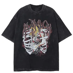 Hot sale oversized cartoon printing blank washed distressed vintage anime tshirts for men