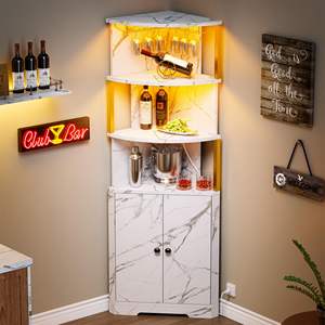 Meuble <span class=keywords><strong>d</strong></span>'angle de bar moderne avec éclairage LED, finition marbre, écologique, pour le rangement des spiritueux et le support à verres à vin, pour salon - Product Image 1