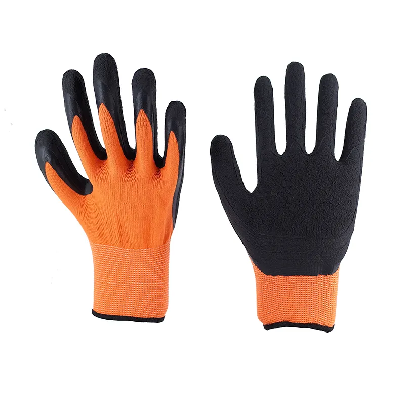 Nhà Máy Bán Buôn 13G Orang Polyester Đen Latex Kết Thúc Xây Dựng Găng Tay An Toàn Công Nghiệp Latex Tráng Làm Việc Găng Tay