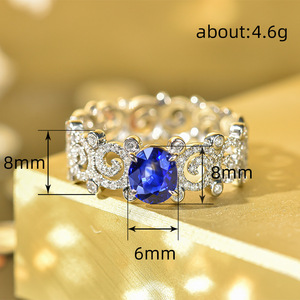 Anello Traforato a Foglia con Gemma Blu per Donne, Elegante Gioiello da Dito alla Moda - Product Image 4