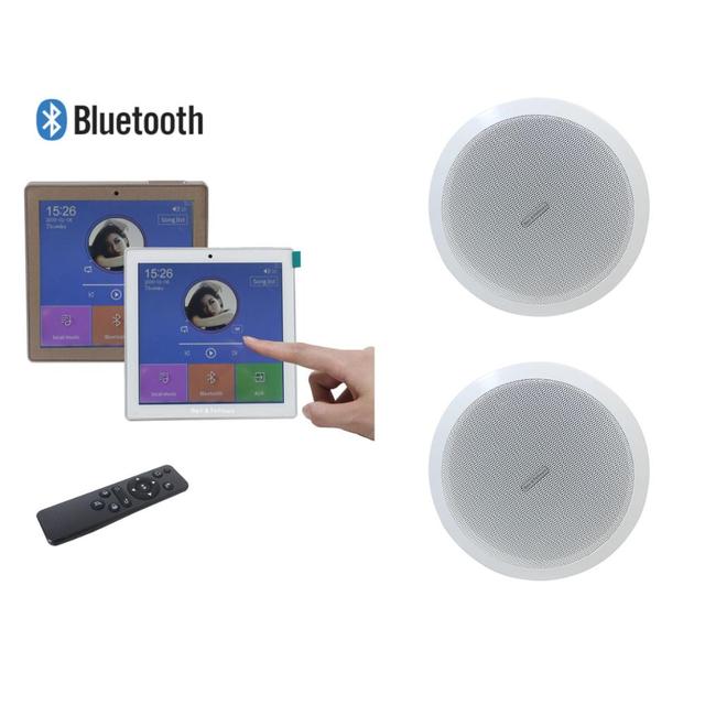 Smart Home Music 2-Ch bluetooth Wireless Touch Screen Inwall Audio Amplifier with USB,FM Radio with 2 Pieces of Ceiling Speakers