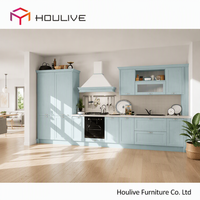 Armoire de cuisine en bois d'érable |   Style campagnard français |   Bleu clair |   Conception personnalisée