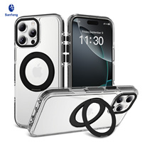Étui de protection pour iPhone 16 Pro Max avec cadre métallique de qualité supérieure, support rotatif, coque de téléphone portable transparente antichoc personnalisée, vente en gros