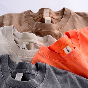 100% High Quality Heavy Relaxed Vintage T-Shirt Oversized Retro Mineral Wash Cotton Acid Wash Knitted Fabric - Product Image 5