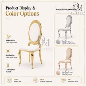 Chaise de mariage ovale en acier inoxydable doré avec coussin blanc pour banquets et événements hôteliers – Vente en gros de sièges - Product Image 4