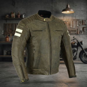 <b>VINTAGE</b> STYLE BROWN LEATHER MOTORCYCLE <b>JACKET</b> WITH REMOVABLE LINING AND PROTECTIONS - Product Image 3