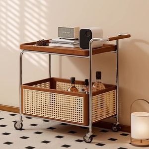 Tavolino da Caffè in <span class=keywords><strong>Legno</strong></span> con Cestelli Sottostanti, Tavolino Moderno con Ruote, Salvaspazio - Product Image 3