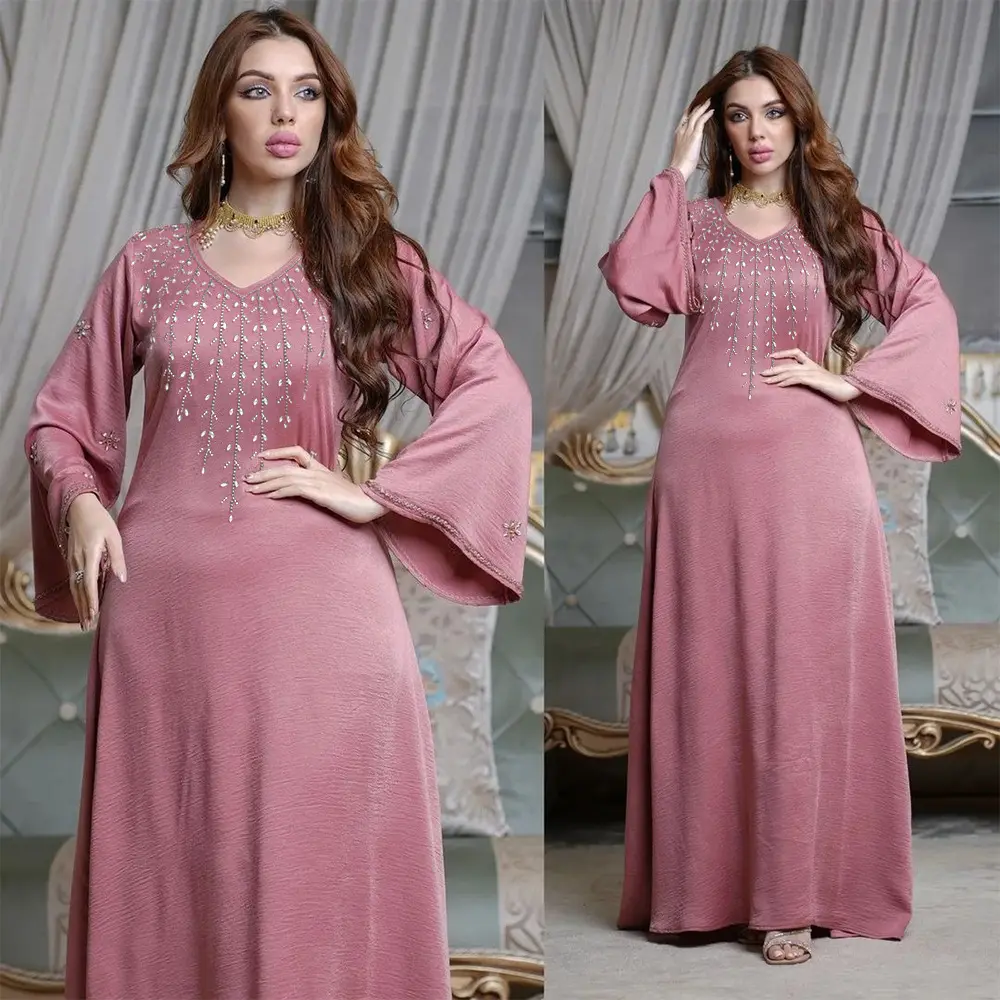 Ramadan Abayas für muslimische Frauen arabisch türkische islamische Kleidung kuwaitisch solide Diamanten lockeres marokkanisches Golfkleid