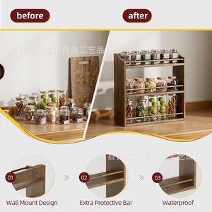 Wooden Three Tier <b>Spice</b> Rack With Glass <b>Jars</b> And Wooden Lids For Kitchen Storage Airtight Design - Product Image 4