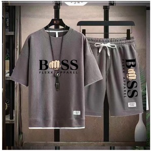 Conjunto de Camiseta de Manga Corta y Pantalones Cortos Tipo Waffle, Traje Deportivo Informal para Hombre, Verano, Holgado, 100% Fibra de Bambú, Diseño con Letras - Product Image 4