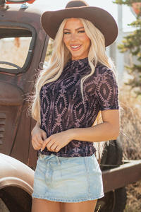 Estivo sudoccidentale motivo azteco tribale da donna Slim Fit girocollo a manica corta T Shirt da donna top abbigliamento - Product Image 3