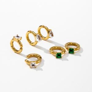 YF3652 Fashion Waterproof Jewelry Stainless Steel Ear <strong>Cuff</strong> 18K PVD Gold Plated Geometric Water Drop Zircon Clip on <strong>Earrings</strong> - Product Image 5